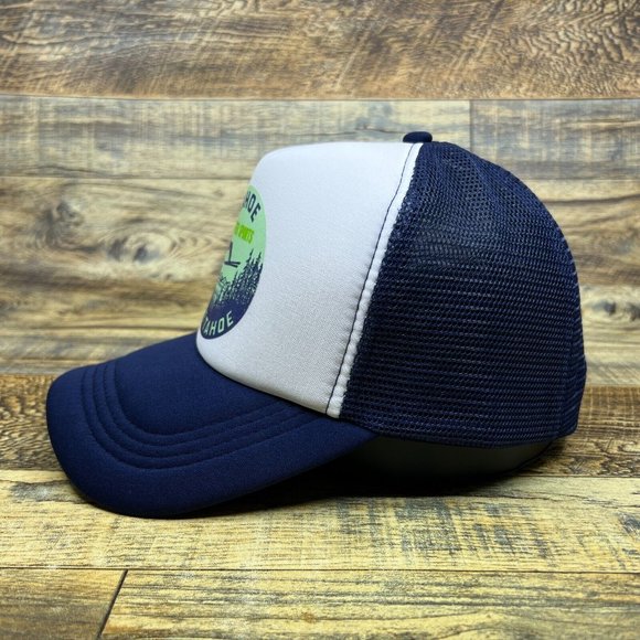 Lake Tahoe Mens Trucker Hat Navy Snapback Vintage Winter Sports Logo Nevada Cap - Picture 4 of 8